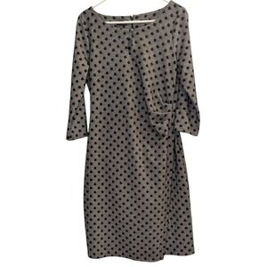 Talbots Black Polka Dot faux Wrap Dress 3/4 Sleeve Boat Neck Women's Size‎ M
